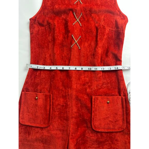 Vintage 60s Mod Go Go Red Orange Suede Romper Playsuit Size Small Medium - Picture 9 of 16